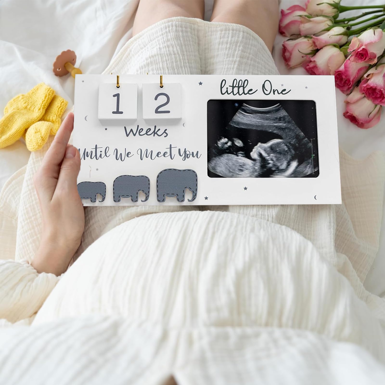 PANYI Cornice per Ecografia Gravidanza Frame di Foto in Legno Regalo Donna in Gravidanza Cornice per Neonato Con Conto Alla Rovescia Delle Settimane Del Bambino Regali per Mamme in Attesa