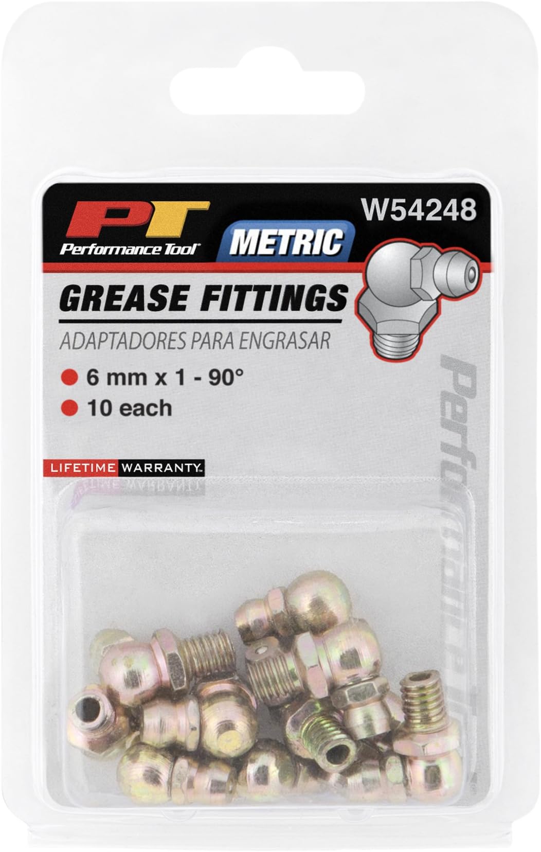 PERFORMANCE TOOLW54248 6mm x 1mm 90 Grease Fitting, (Pack of 10)