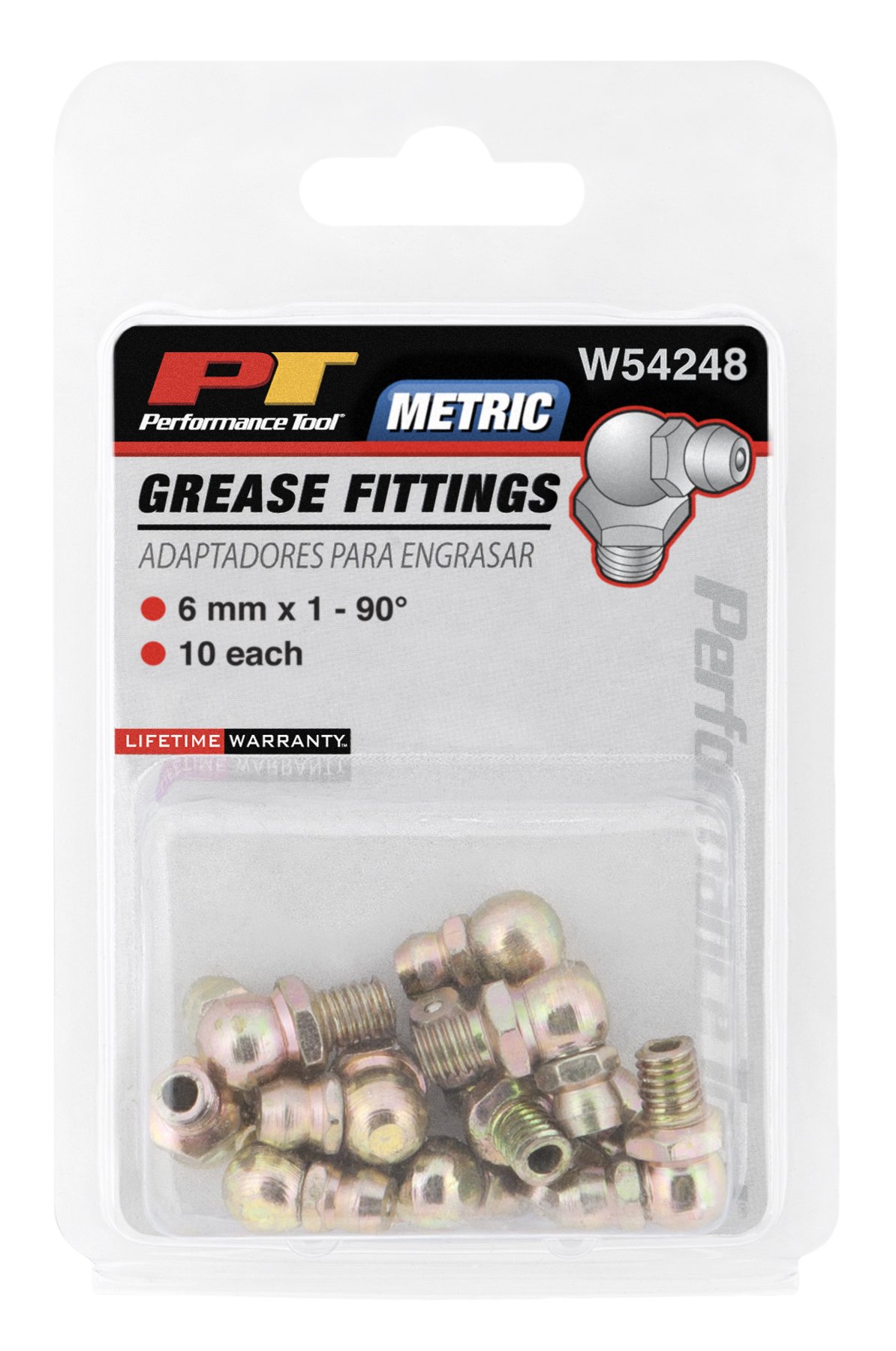 PERFORMANCE TOOLW54248 6mm x 1mm 90 Grease Fitting, (Pack of 10)