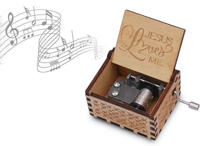 epiphaneia Small Jesus Loves Me Wood Music Box Gifts for Christian Women Men Religious Wooden Music Boxes Presents: Women, Men, Mom, Dad, Easter, Christmas, Birthday, Baptism Gift