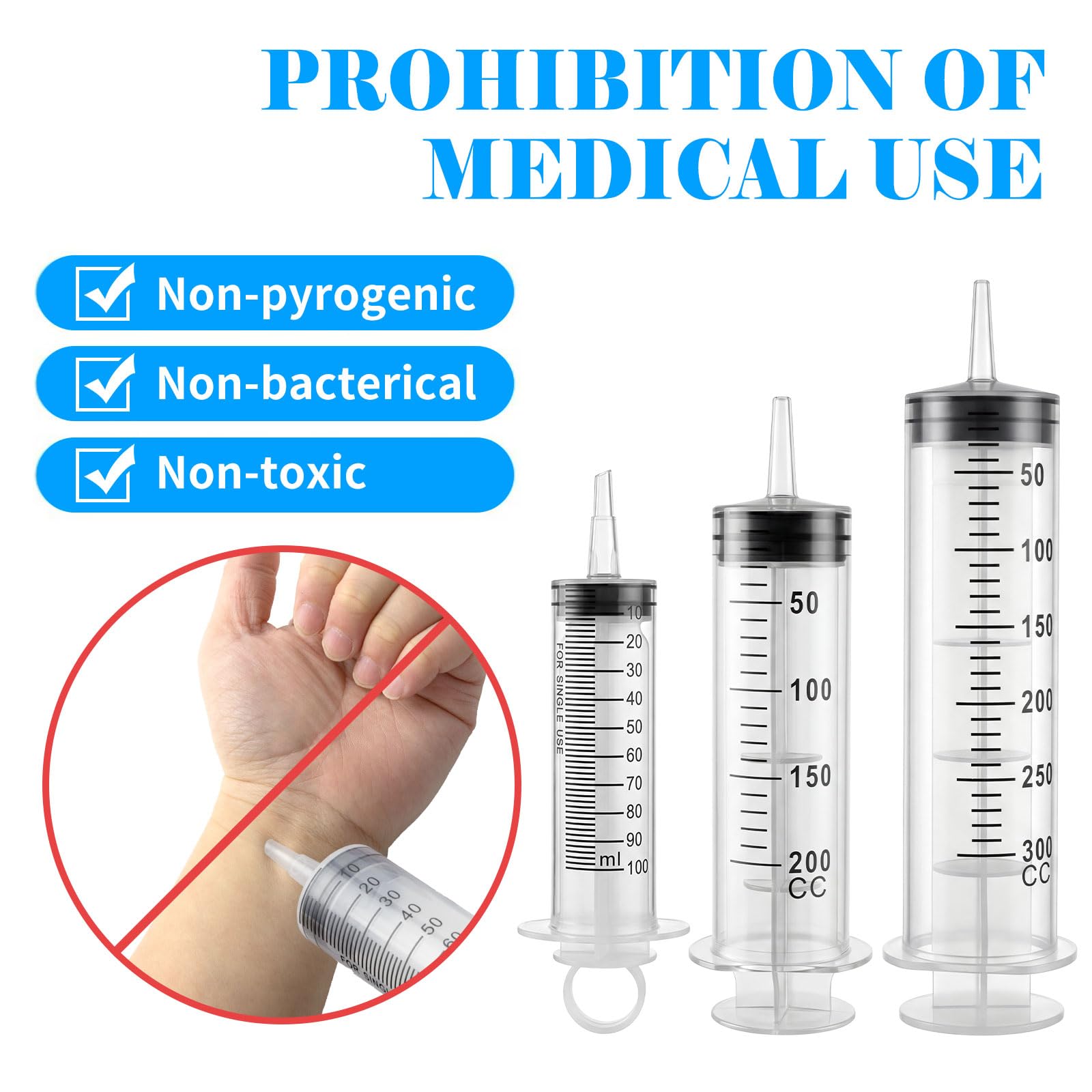 4PCS Grosse Seringue 100ml200ml300ml, Plastique Seringue a huile avec Tuyau | Sans Aiguille, Comprend 4 tuyaux de 30cm et des adaptateurs, pour Laboratoire Science Industrie Arrosage Mesure De Liquide