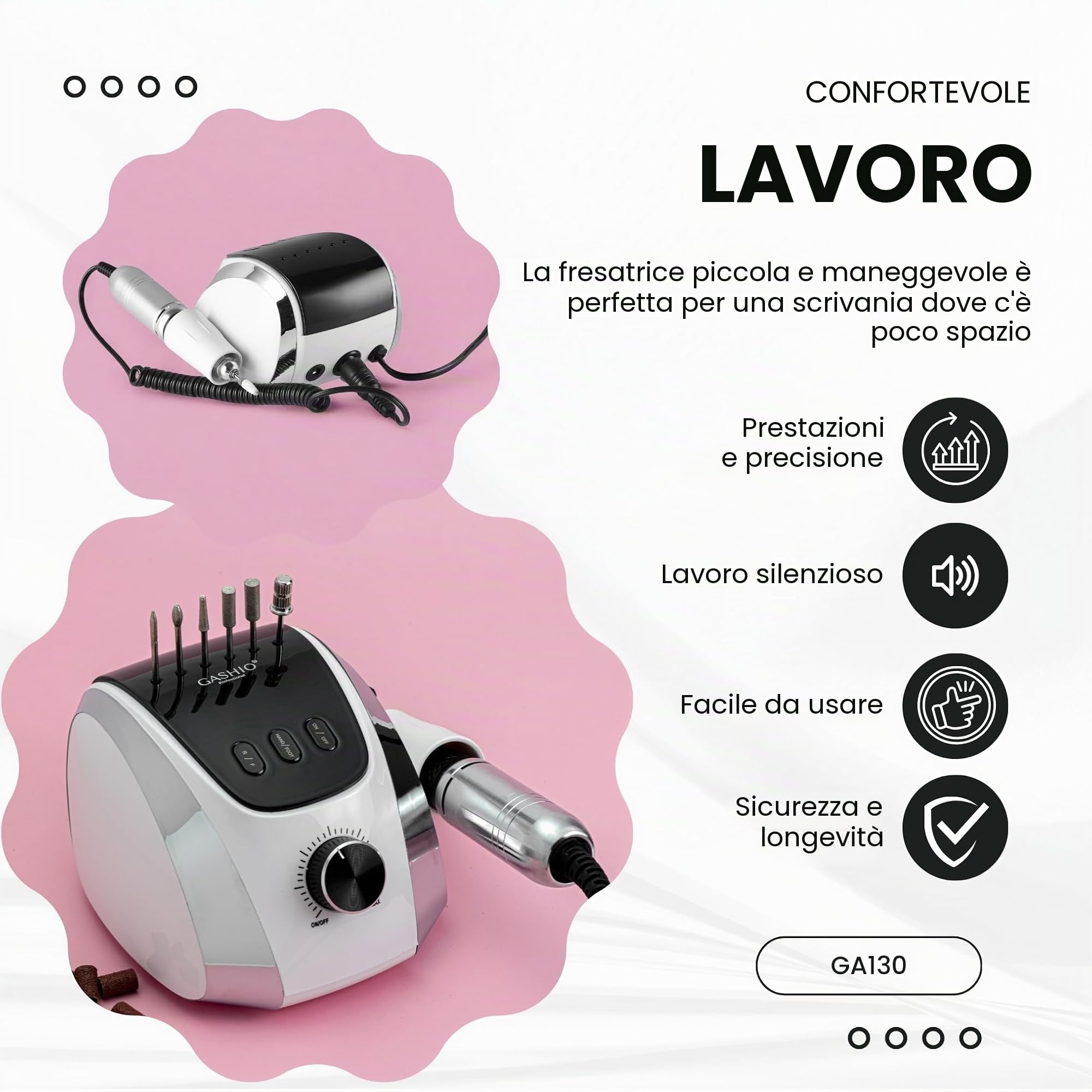 Fresa per unghie in gel | Nail Drill 65 W | Lima elettrica | Manicure Pedicure Set elettrico | Fresa per unghie con cavo | Fresa per unghie con pedale | Macchina per unghie | 35,000 giri/min