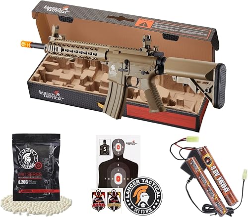 Lancer Tactical Gen 2 KeyMod Airsoft AEG de 10" con grúa Stock Polímero bronceado con 300 rondas Mag