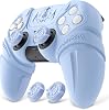 PlayVital Runes Edition PS5 Compatible Silicone Cover, with Thumb Grip Cap, Touchpad Sticker, and Cross Key Sticker, Compatible with PS5 Original Charging Stand While Covered Baby Blue