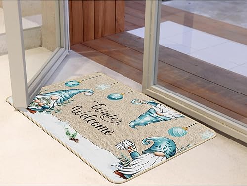 Miniatura 2 de Tapete de bienvenida de invierno, antideslizante, divertido gnomo, tapete de entrada de Navidad, copo de nieve, decoración del hogar, 29 x 17