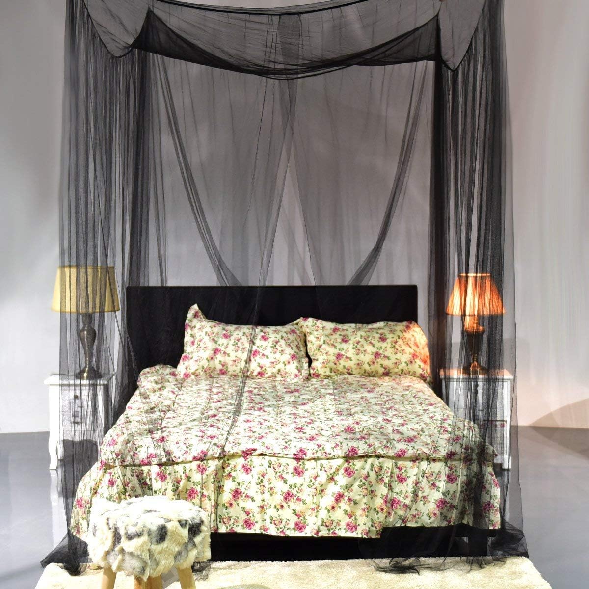GOFLAME Bed Canopy Mosquito Net 4 Corners Post Easy Installation King Size No Added Chemicals Netting Bedding (Black)
