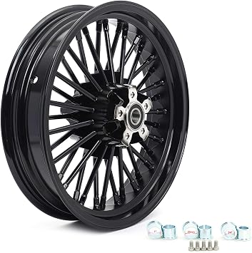 TOFR 16x3.5 Front 16x3.5 Rear Wheels Rims Fat Spoke For Harley Softail Fat Boy FatBoy FLSTF 00-06 2000 2001 2002 2003 2004 2005 2006 Gloss Black 16 inch + 16 inch