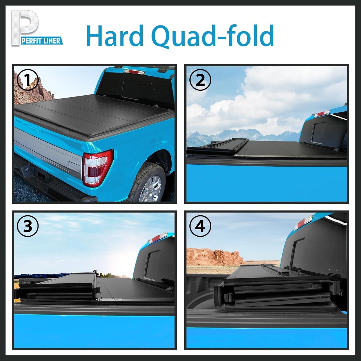 Perfit Liner FRP Hard Quad-fold Truck Bed Tonneau Cover for 2007-2026 Toyota Tundra 6.5 FT (79") FleetSide (Not for StepSide) Cargo Bed