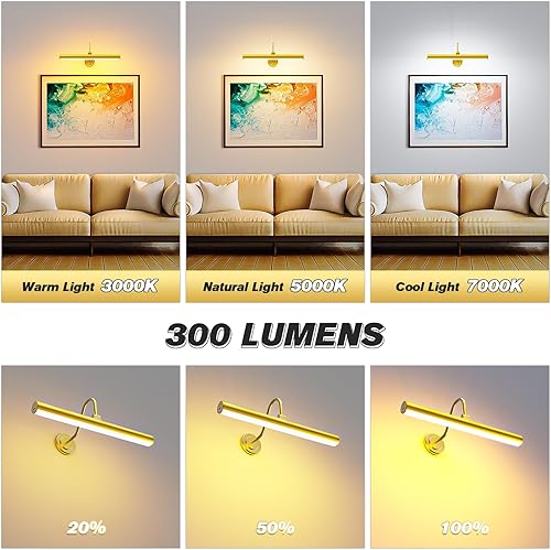 Miniatura 3 de JOFIOS Luz de imagen inalámbrica que funciona con pilas, luz dorada para pared con control remoto y temporizador, brillo ajustable y luz de pintura