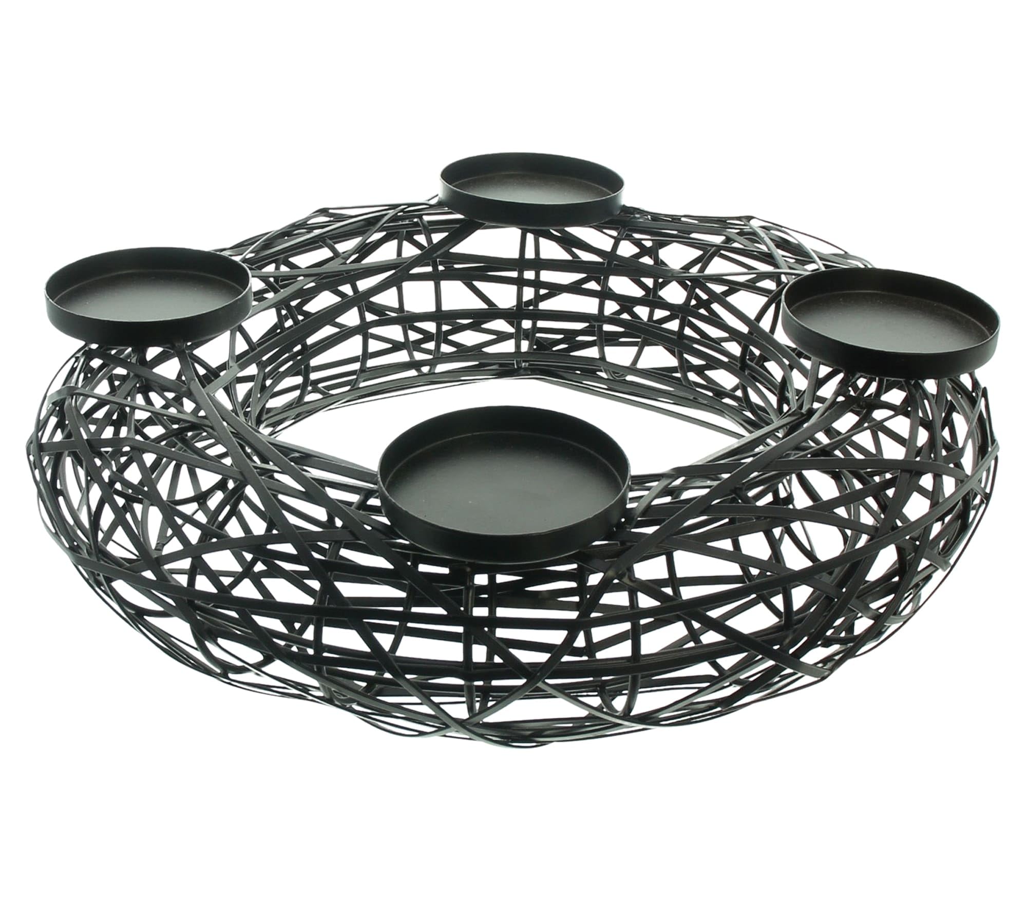Dekoleidenschaft Adventskranz Black aus Metall, schwarz, rund, Ø 38 cm, Weihnachtskranz modern, Kerzenständer für 4 Stumpenkerzen