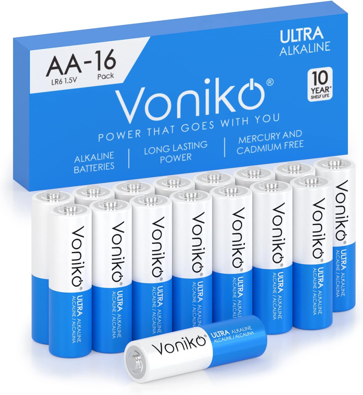 Premium Grade AA Batteries -16 Pack- Alkaline Double A Battery - Ultra Long-Lasting, Leakproof 1.5v Batteries - 10-Year Shelf Life