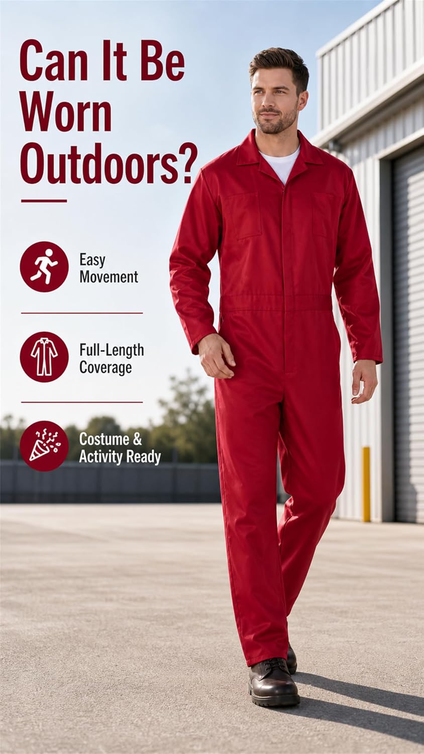 JPXH Men's Coveralls Jumpsuit, Adult Long Sleeve Workwear Costume with Pockets, Mechanic Style Coverall for Halloween Cosplay