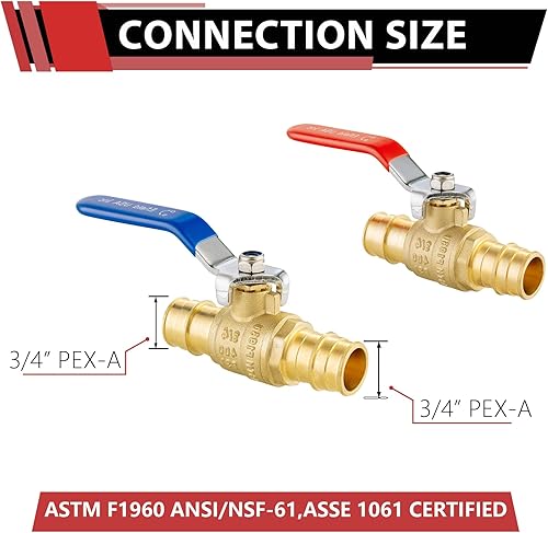 Miniatura 2 de Paquete de 2 válvulas de bola de latón EFIELD Pex-A de expansión fría de 34 pulgadas x 34 pulgadas para agua fría y caliente, agua potable, ASTM