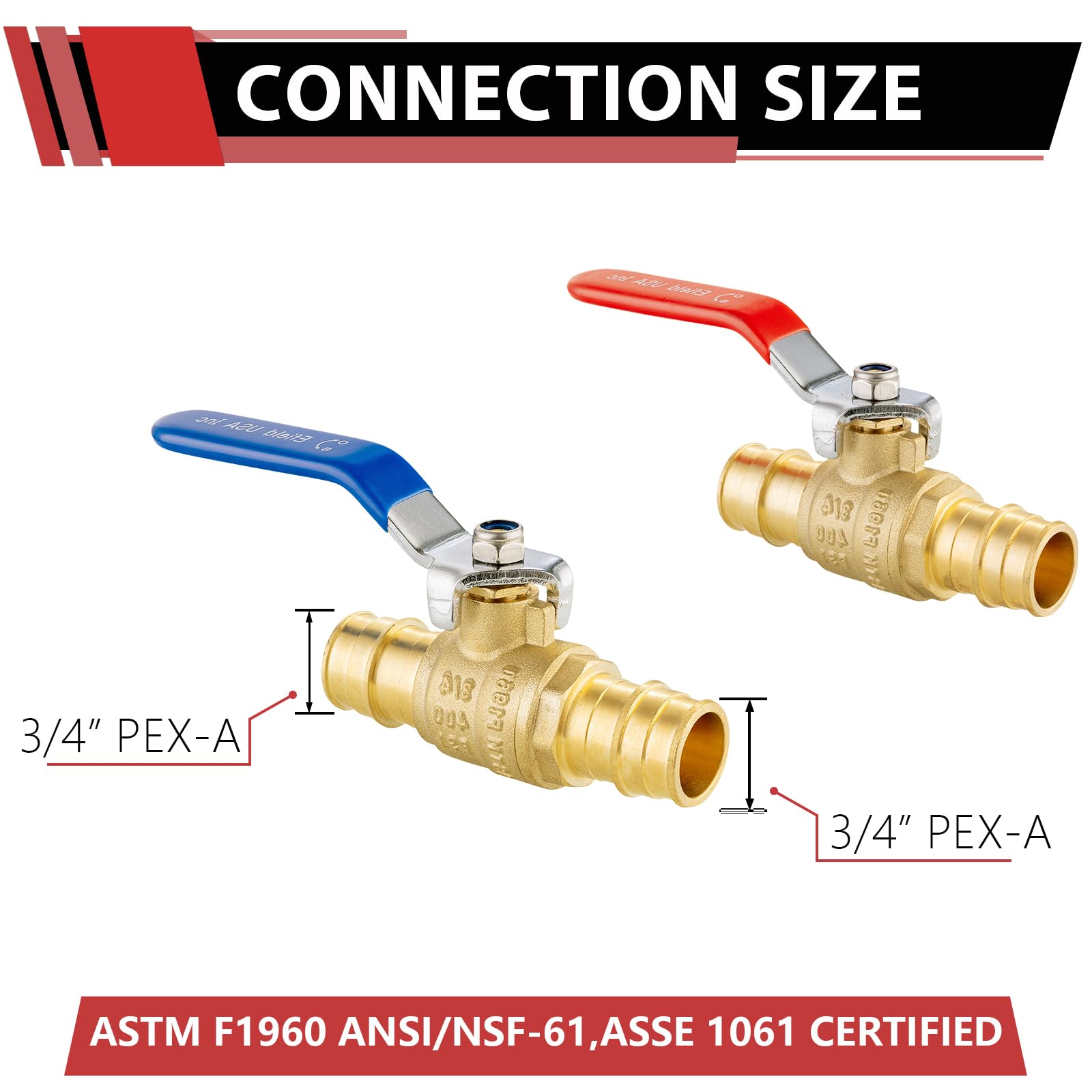 EFIELD - Valvola a sfera in ottone per acqua calda e fredda, per acqua potabile, certificazione ASTM F1960, UPC, confezione da 4 pezzi