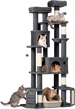 PawHut Extra Large Cat Tree Tower Dual Baseboard 79-Inch for Large Cats