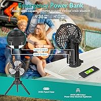 Vista 2 de SISMEL Portable Camping Fan with Light, 10400mAh Rechargeable Battery Operated Fan, Stepless Speed and Small Quiet Outdoor Tent Fan, USB Oscillating