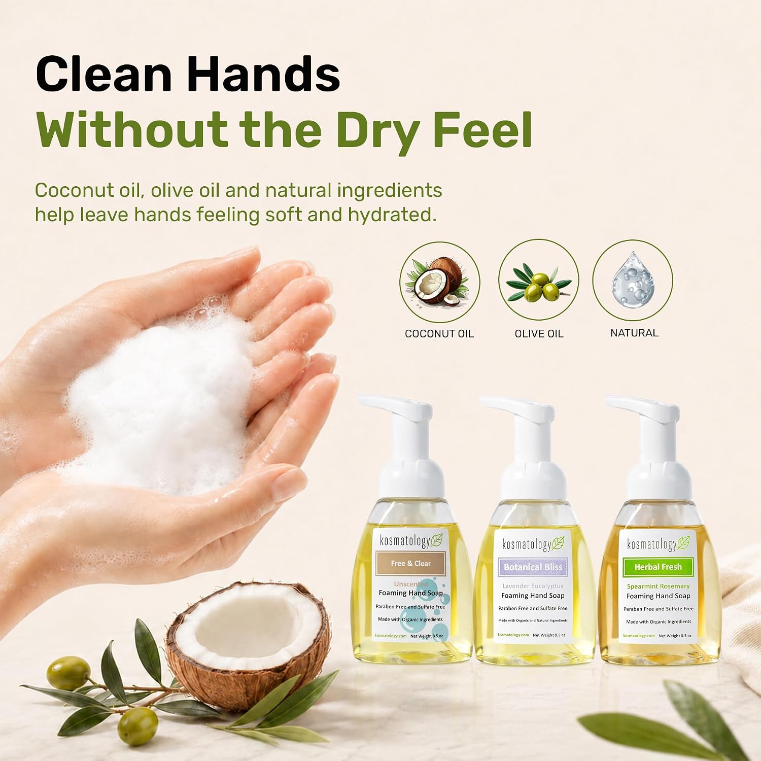 Organic Foaming Hand Soap Trio, Herbal, Botanical & Unscented, 3 Pack image 4