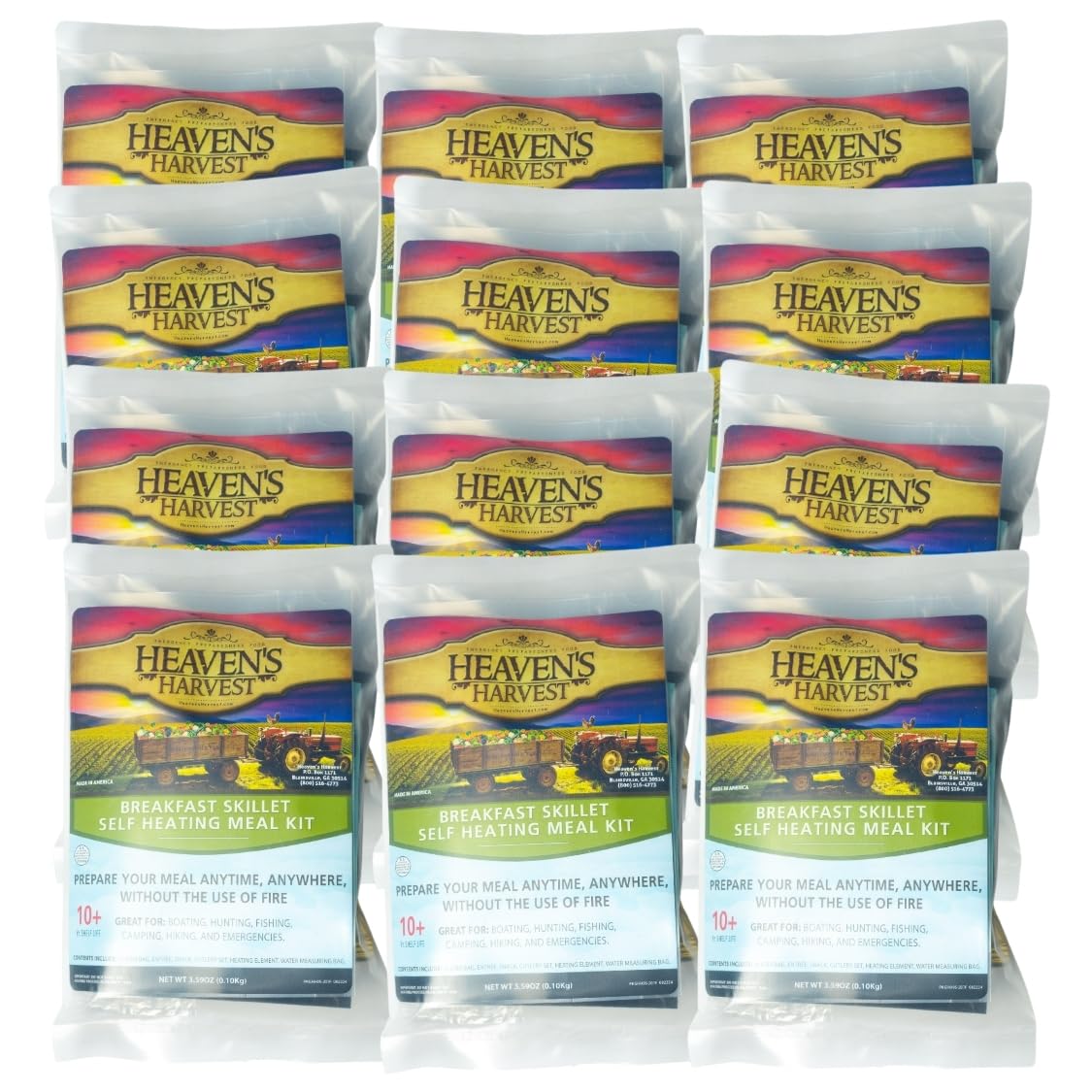 Heaven's Harvest Self-Heating Emergency Meal Kit (10 Year Shelf Life) — Tastier than MRE Meals & Ready-To-Eat in Minutes! Just add water to activate the “cooking” process. (Breakfast Skillet, 12-Pack)