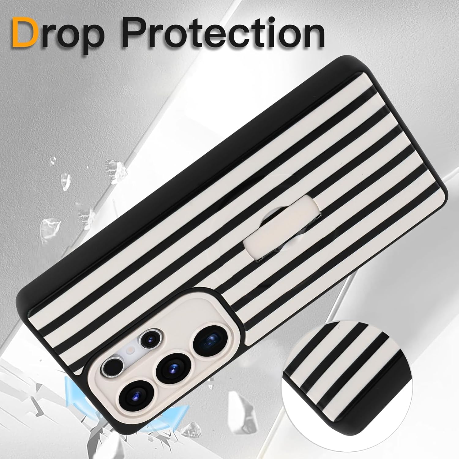 SOKAD Magnetic Stripes Case for Samsung Galaxy S25 Ultra with Finger Strap Kickstand, Compatible with Magsafe, Cute Vertical Striped Designed for Women Men, Full Camera Protection Cover, Black White - Image 5