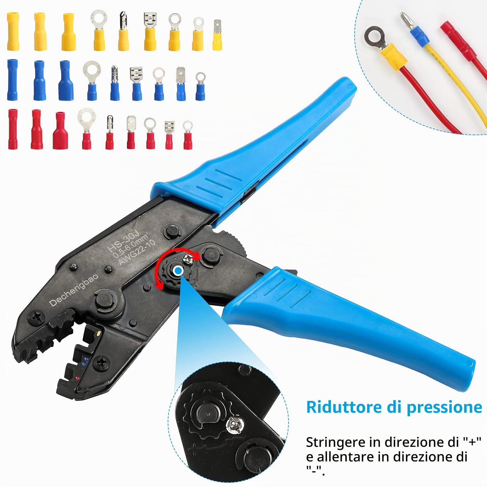Kit di strumenti di crimpatura per terminali di cavi isolati, pinza a crimpare a cricchetto da 0,5-6 mm², pinze per capicorda con 700 connettori a crimpare ad anello a forcella