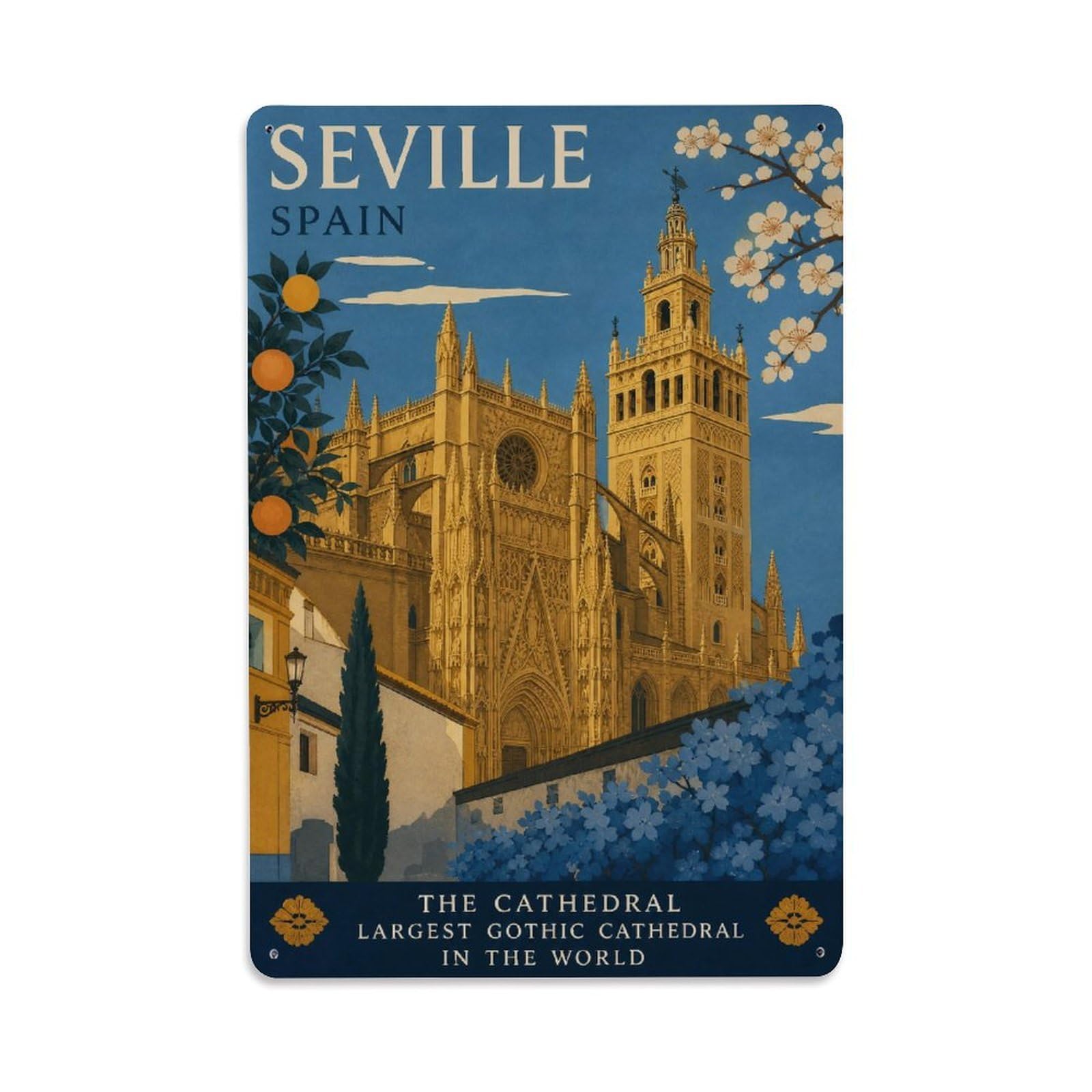 Vintage Travel Seville Cathedral Gothic Architecture Spain Metal Tin Sign