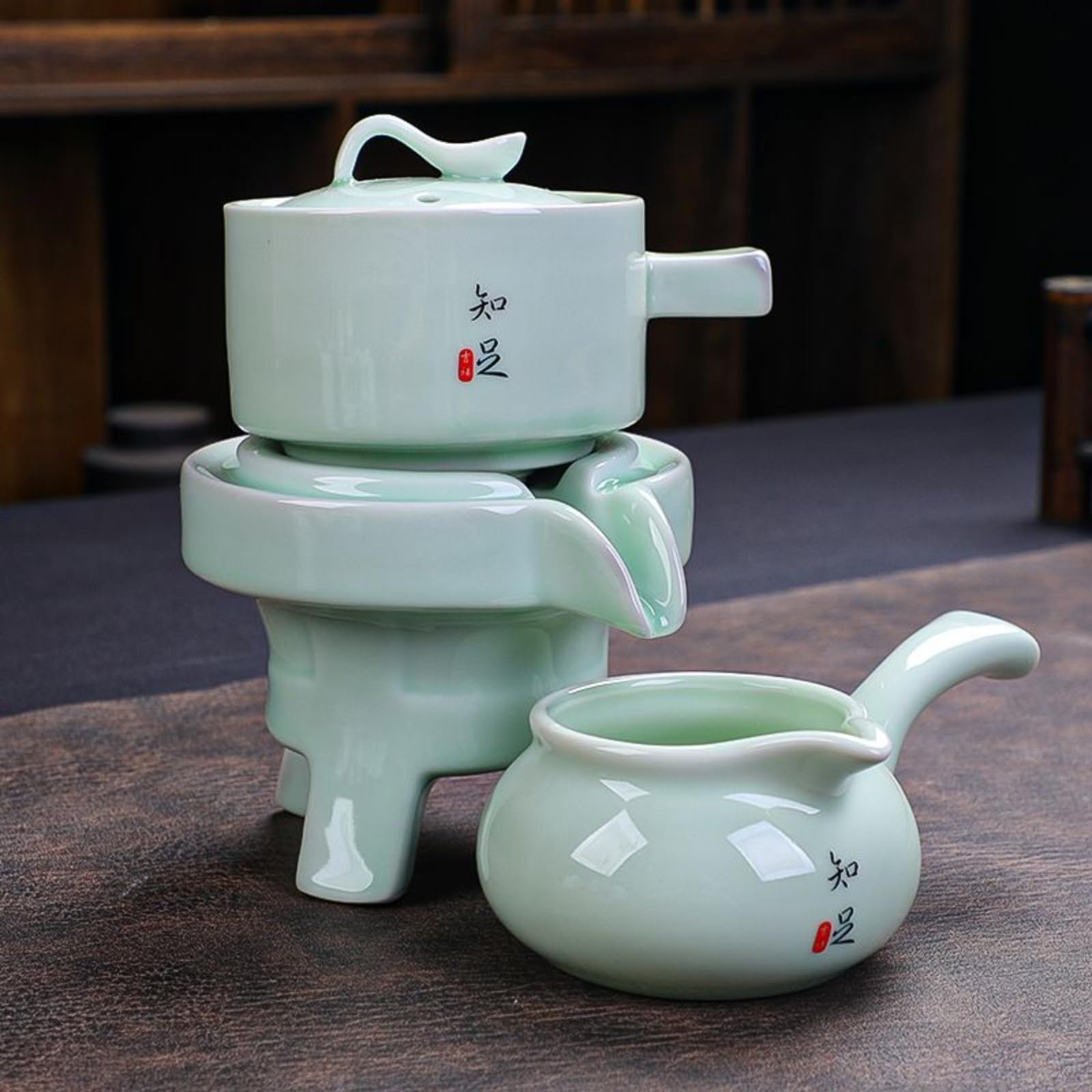 Chiński styl półautomatyczny seledyn, 220 ml 209 g, biurowy zestaw do herbaty domowy ceramiczny zaparzacz do herbaty