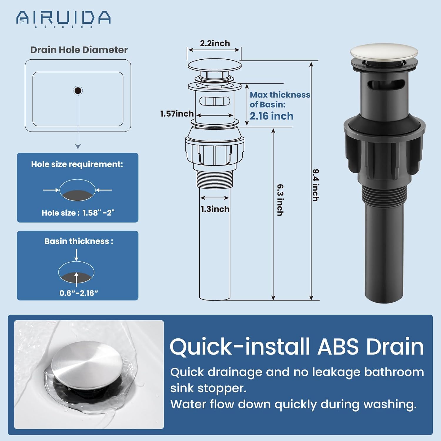 Airuida Tall Vessel Sink Faucet Waterfall Single Hole Bowl Bathroom Faucet, Single Handle One Hole Mixer Tap Vessel Faucet Lavatory Vanity Sink Faucet with Pop-up Drain-Brushed Nickel