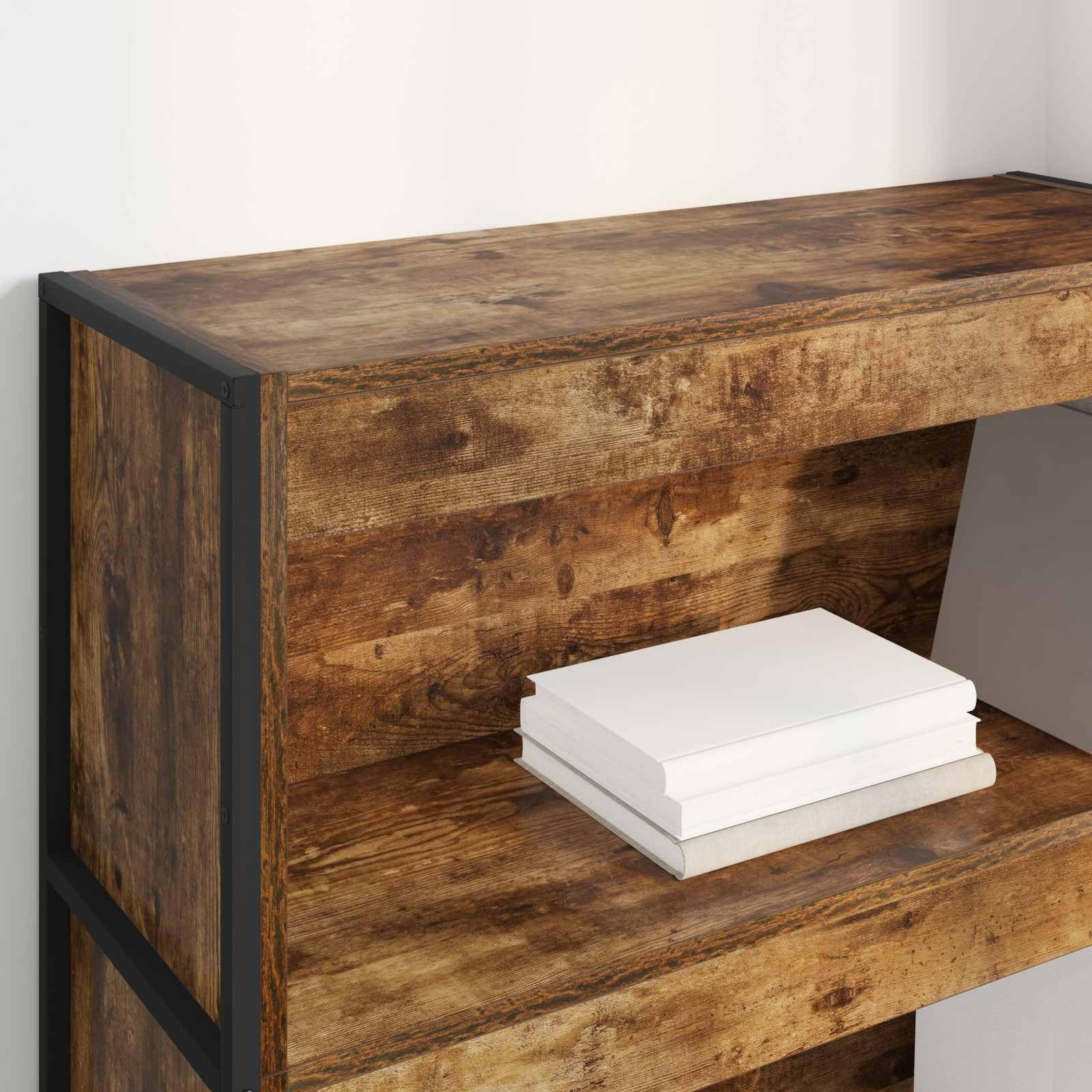 Raucharbe Regał na książki 80 x 30 x 121 cm, przemysłowy regał stojący z materiału drewnopochodnego ze stalowymi nogami, otwarty regał do salonu, biura i domu