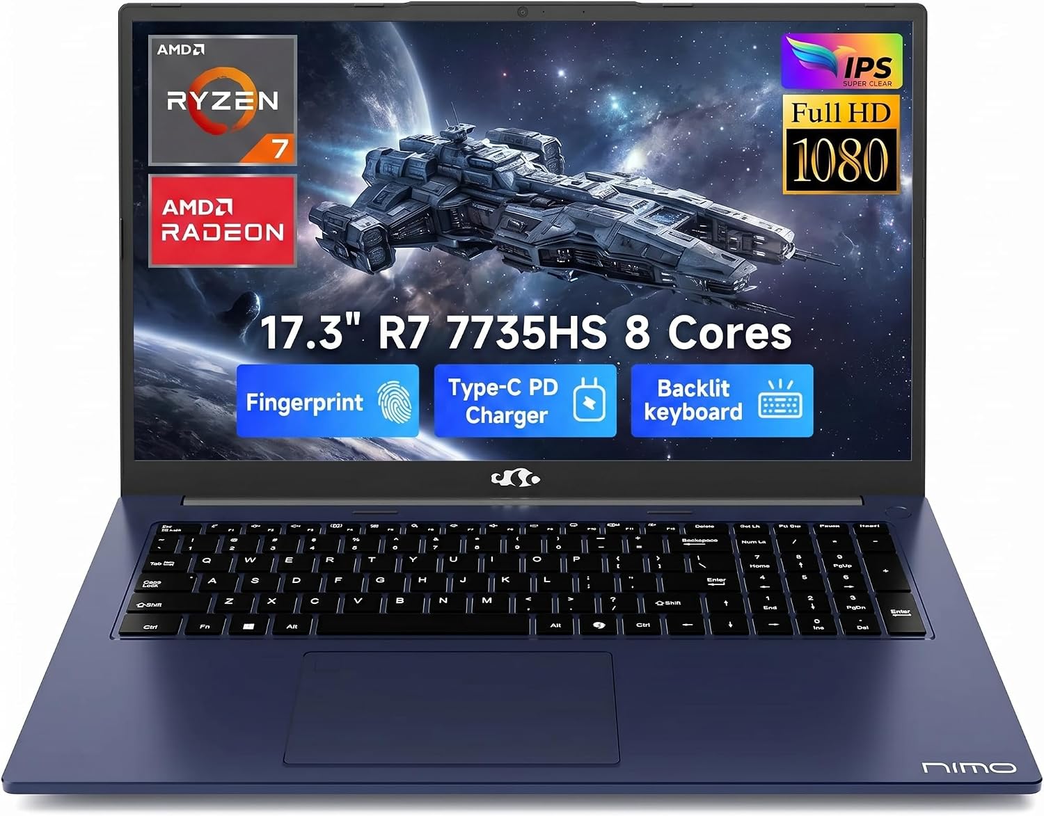 NIMO 17.3″ Gaming Laptop, AMD Ryzen 7 7735HS (8 Cores, up to 4.75GHz), 32GB DDR5 RAM, 1TB SSD, Radeon 680M, IPS FHD, 180° View, Wi-Fi 6E, 100W Type-C, Windows 11, Backlit Keyboard Computer NIMO 17.3″ Gaming Laptop, AMD Ryzen 7 7735HS (8 Cores, up to 4.75GHz), 32GB DDR5 RAM, 1TB SSD, Radeon 680M, IPS FHD, 180° View, Wi-Fi 6E, 100W Type-C, Windows 11, Backlit Keyboard Computer
