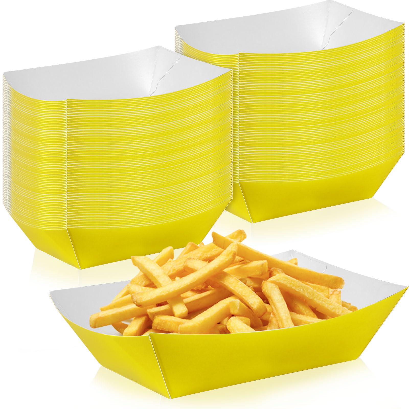 Photo 1 of 100 Pcs Yellow Paper Food Tray Sturdy Disposable Food Boats Nacho Plates Disposable Serving Snack Trays for Catering, Party Birthday Supplies, and Food Service (Yellow)