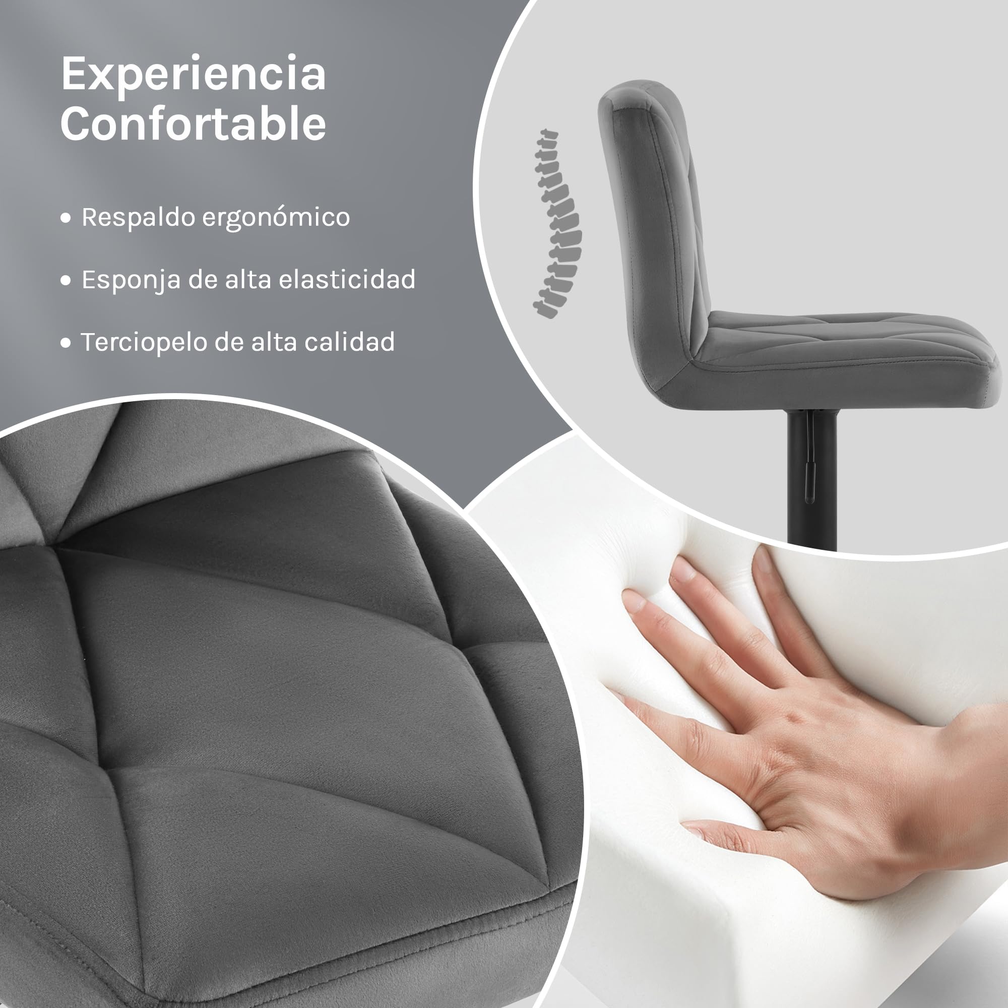 Lestarain Taburetes Altos de Cocina con Respaldo Juego de 2 | Taburete Bar Giratorio; para Bistro Cafeteria y Cocina; con Terciopelo