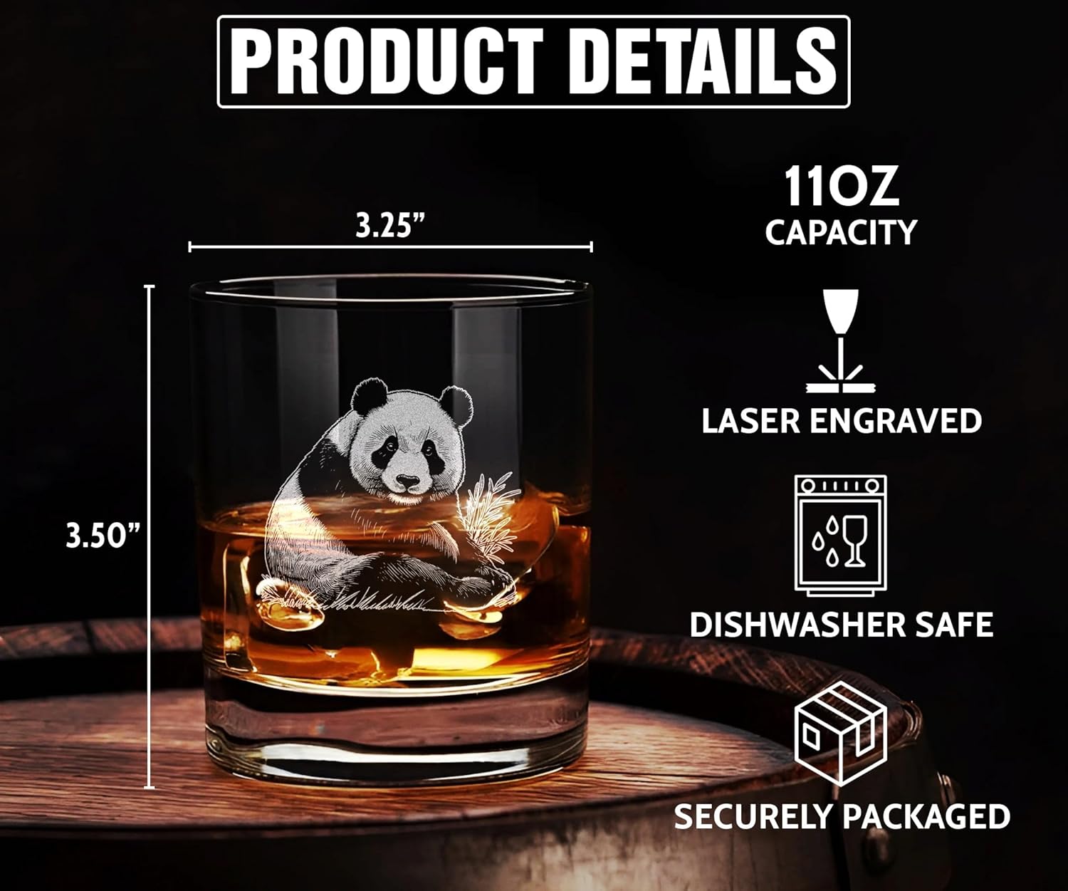 Panda Bear Vintage Engraved Whiskey Glass - Wildlife Themed Gift - Unique Birthday Gifts For Friends And Family - Panda Bear Lovers Gift - Vintage Old Fashioned Glass - Decor For Bar - Image 3