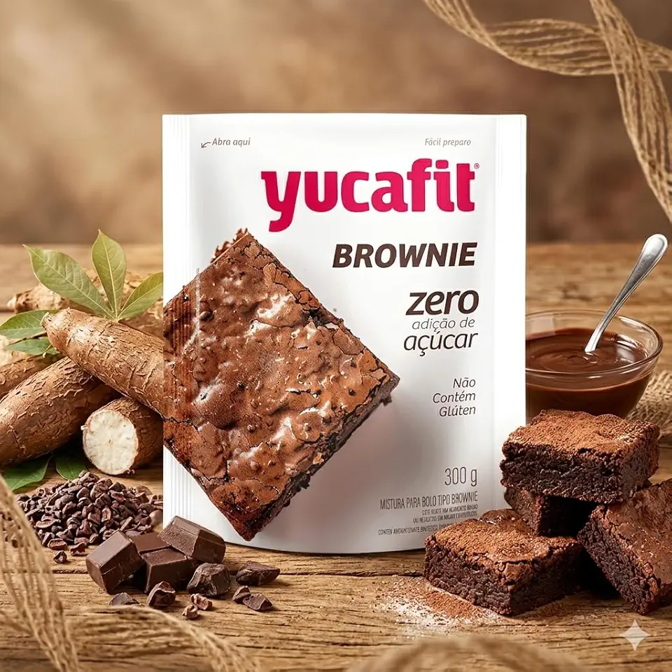 Yucafit Brownie Zero Adição de Açúcar, Sem Glúten, Mistura para Bolo, 300g