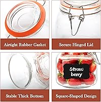 Vista 3 de Encheng Tarros de vidrio de 25 onzas con tapas herméticas y junta de goma a prueba de fugas, tarros de boca ancha con tapas con bisagras