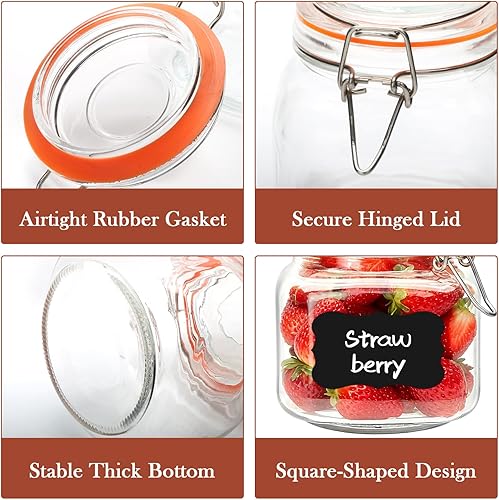 Miniatura 3 de Encheng Tarros de vidrio de 25 onzas con tapas herméticas y junta de goma a prueba de fugas, tarros de boca ancha con tapas con bisagras