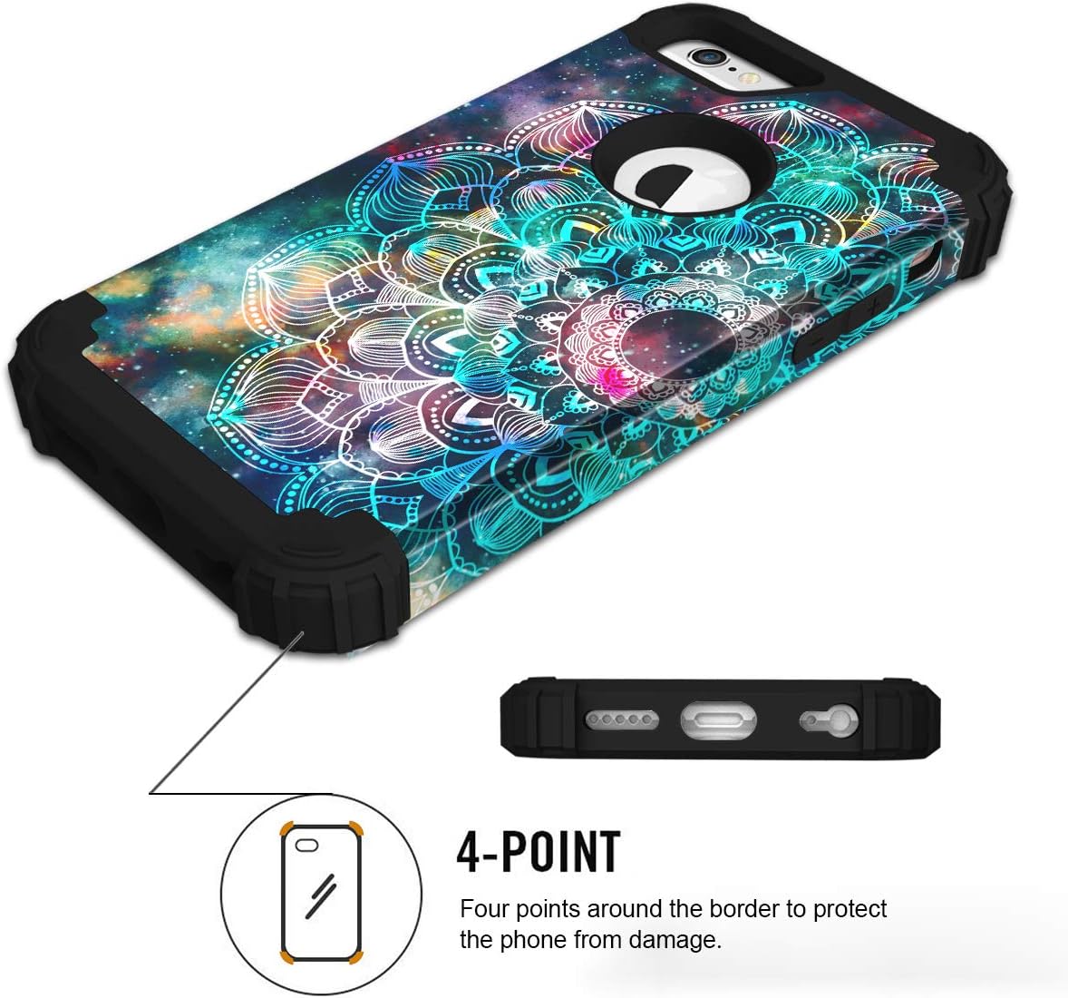 Hocase for iPhone 6s Case/iPhone 6 Case, Shockproof Heavy Duty Soft Silicone Rubber Bumper+Hard Plastic Hybrid Protective Case for iPhone 6s/iPhone 6 (4.7-inch Display) - Mandala in Galaxy