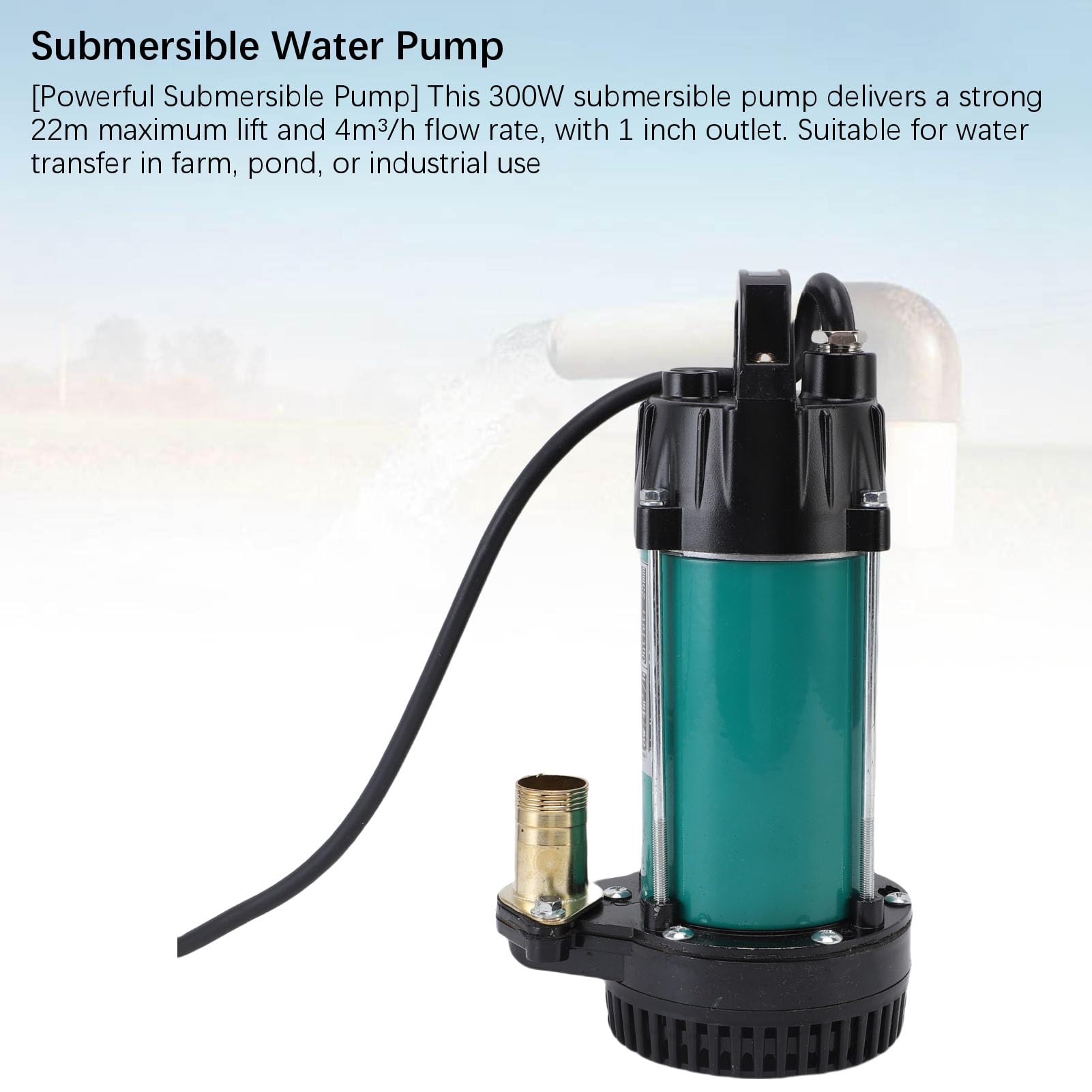 Bomba sumergible de 300W, bomba de agua eléctrica con elevación de caudal potente, acero inoxidable (DC12V)