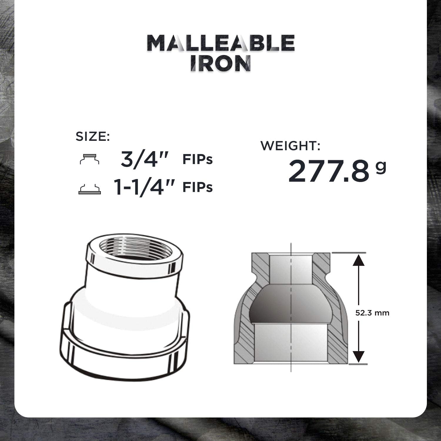 Supply Giant Malleable Iron Threaded Pipe Fitting Connector, 1-1/4 X 3/4 inch (Pack Of 5) BMRC1142-5 Reducing Coupling, Black