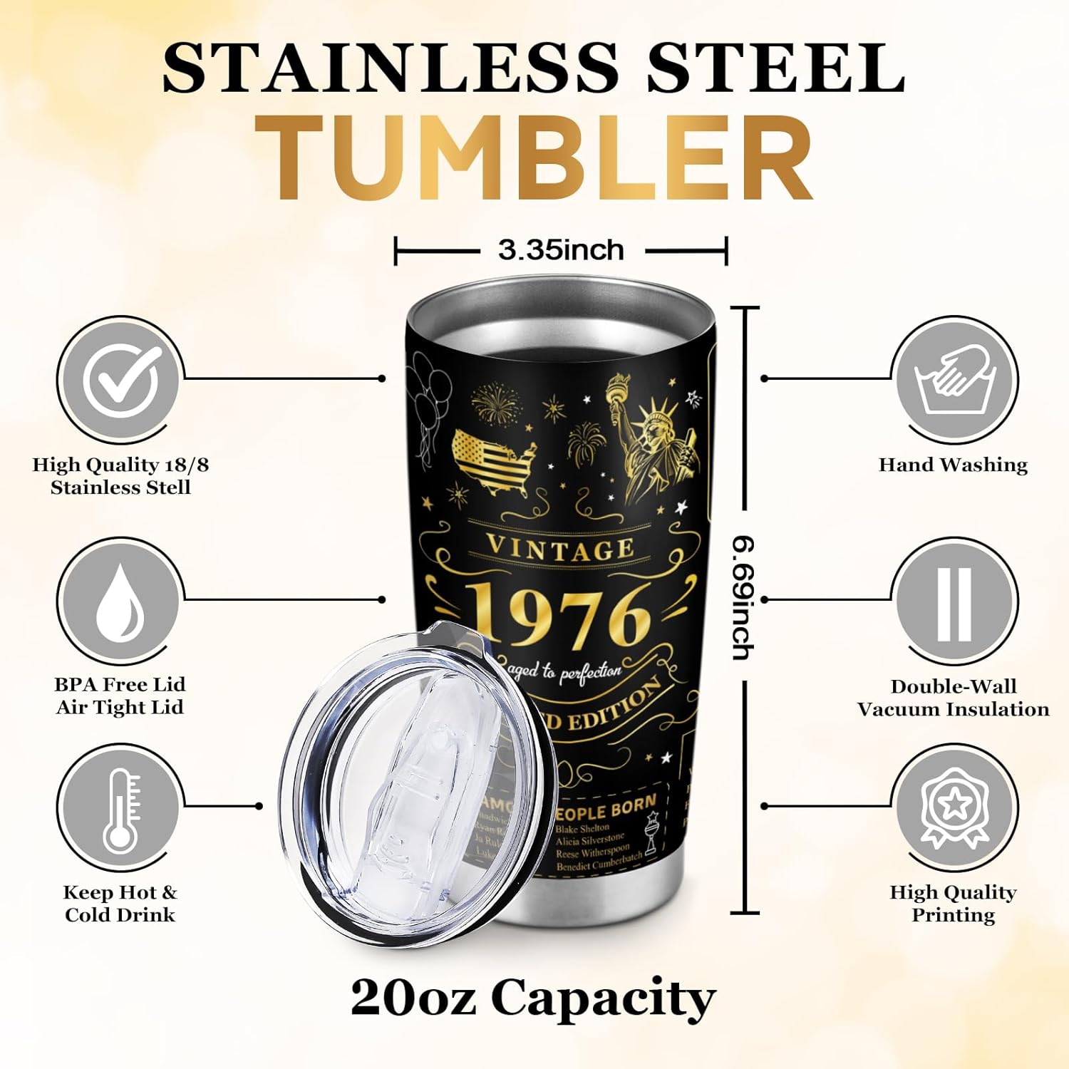 50th Birthday Gifts for Her/Women Him/Men, 1976 Birthday Tumbler 20oz, Cool Gifts for 50 Year Old Woman Man, Funny 50th Birthday Gifts for Women Men 1976 Birthday Stainless Steel Tumbler 20oz - Image 4