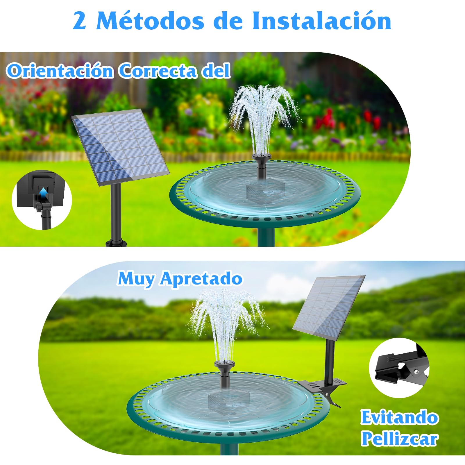Fuente Solar 2,5W Baño de Pájaros Bomba Desmontable Actualizada con Clip de Fijación con 6 Efectos de Pulverización para Riego de Aves, Decoración de Jardine
