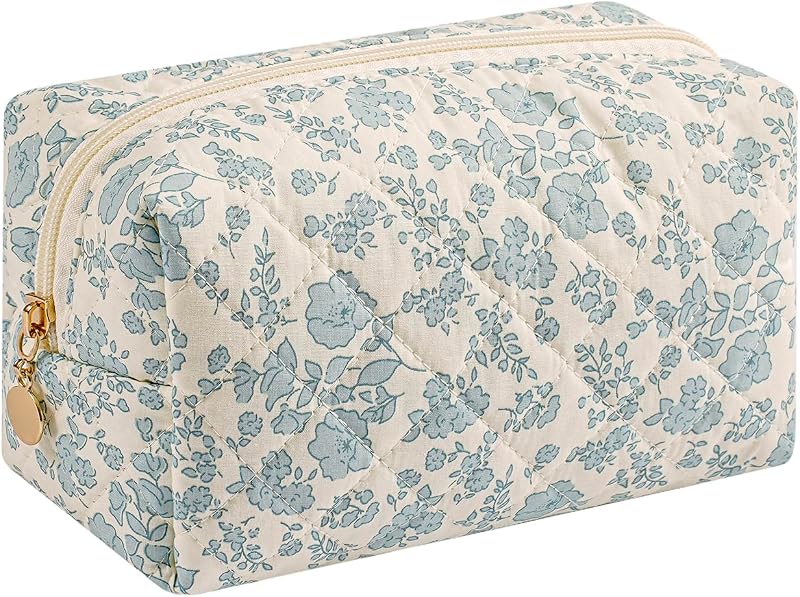 Necessaire quadrada HHQQWZ de poliéster com estampa floral azul e zíper