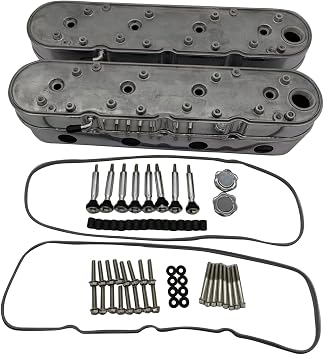 1 Pair 2pcs/set Valve Cover Polished Finned Vintage Hidden Cast Aluminum Valve Cover With Coil Mounts Compatible with Chevy LS LS1, LS2, LS3, LS6, and LS7 engines.
