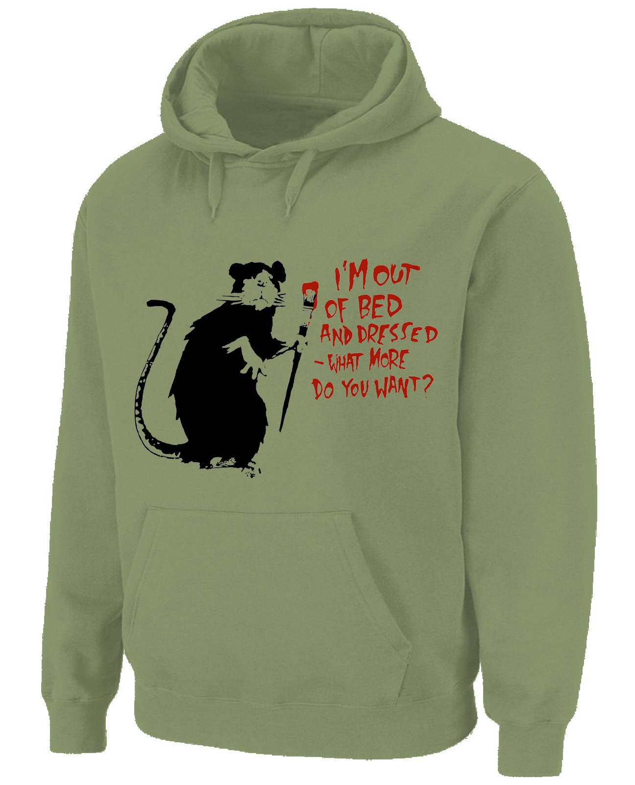 Tribal T-Shirts Mens Banksy I'm Out of Bed and Dressed Rat Hoody (Medium, Khaki)