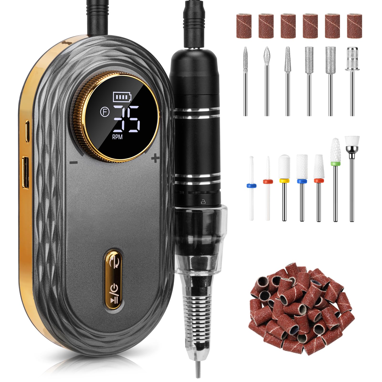 Madenia Electric Nail File 35000RPM, Professional Rechargeable Nail Drill Machine with Ceramic & Metal Drill Bits