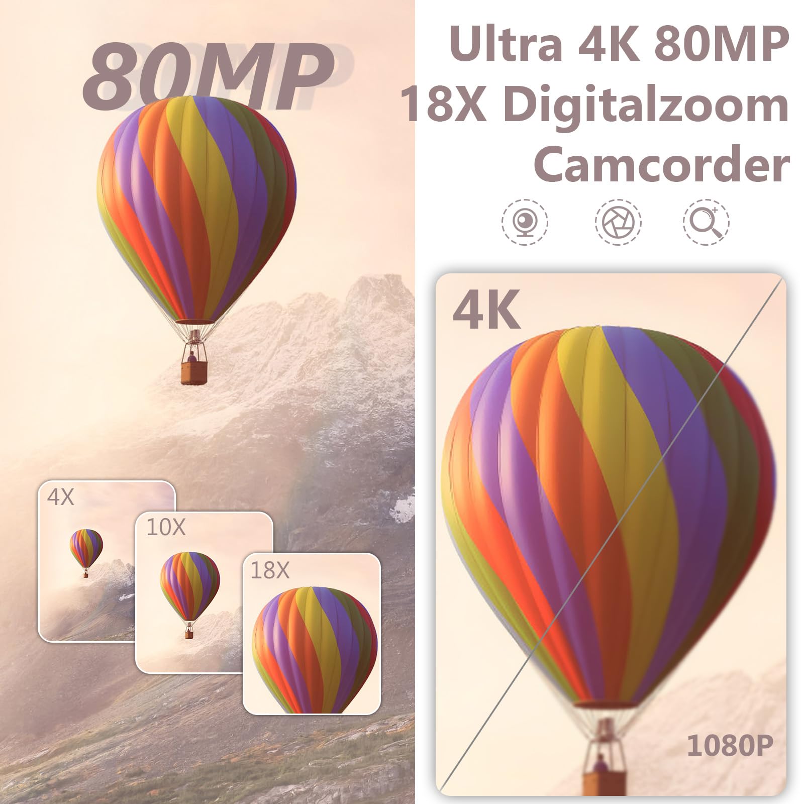 Videokamera 4K Camcorder HD 80MP IR-Nachtsicht Vlogging Kamera für YouTube, Webcam Camera mit 18-Facher Digitalzoom, 3.0’’ 270° Drehung IPS Bildschirm 30FPS Videokamera mit 32GB SD-Karte und 2 Akkus