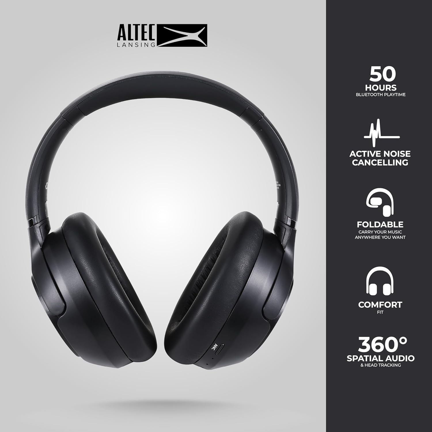 Altec Lansing Comfort Pro Over Ear Bluetooth Headphones with features listed