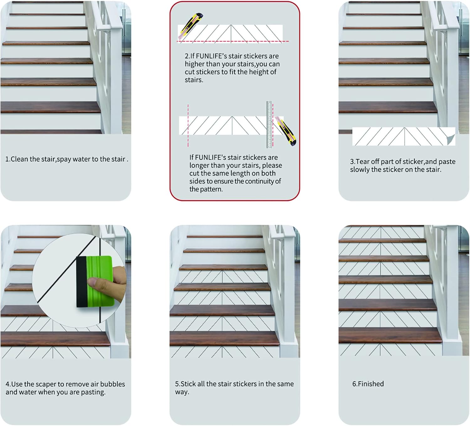 funlife 13Pcs Scandinavian Style Stair Riser Peel and Stick Vinyl Decals, Self-Adhesive Staircase Stickers, 39.37"x7.09" Inlaid Gold Lantern Pattern