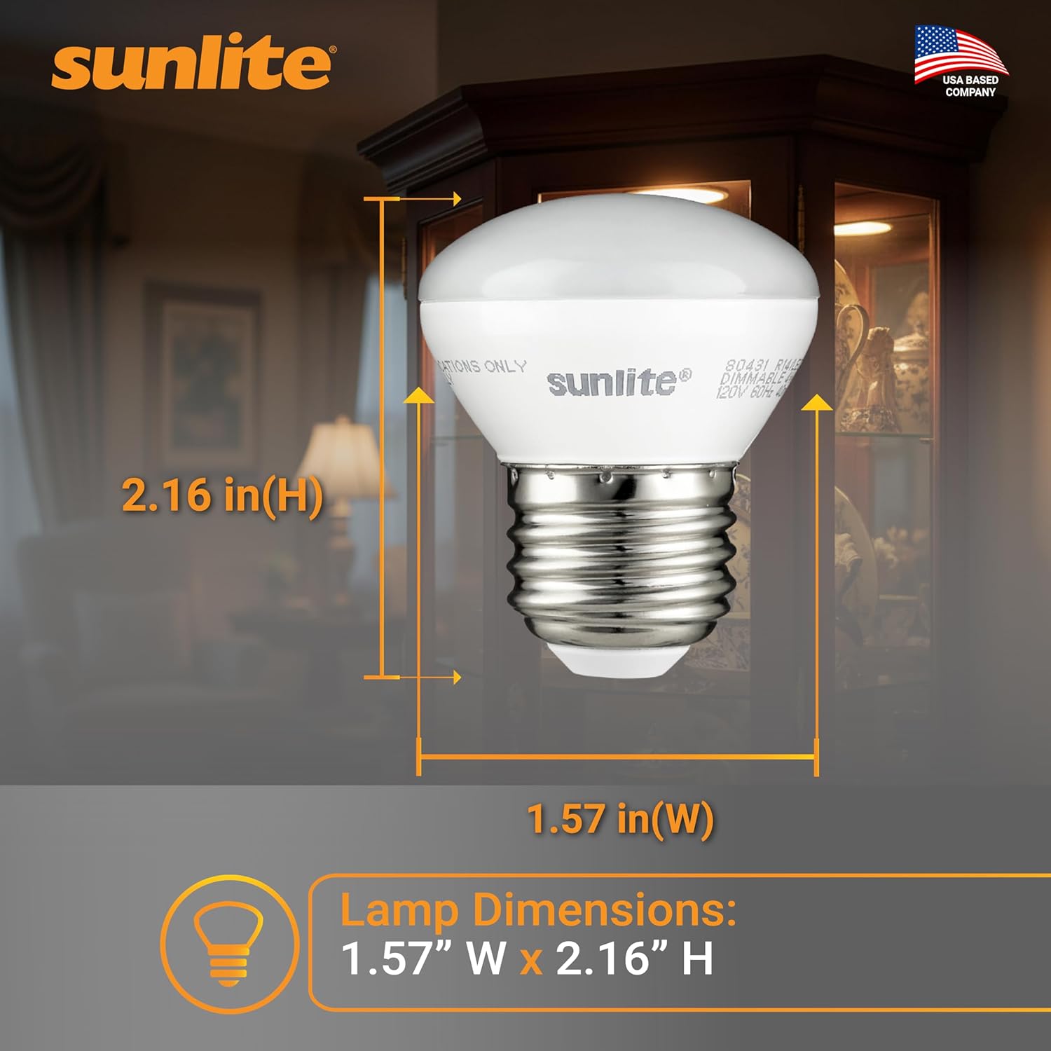 Sunlite LED R14 Mini Flood Light Bulbs, 4 Watts (25W Equivalent), 250 Lumens, Medium (E26) Base, Dimmable, ETL Listed, 3000K Warm White, for China and Curio Cabinet Light, 3 Count