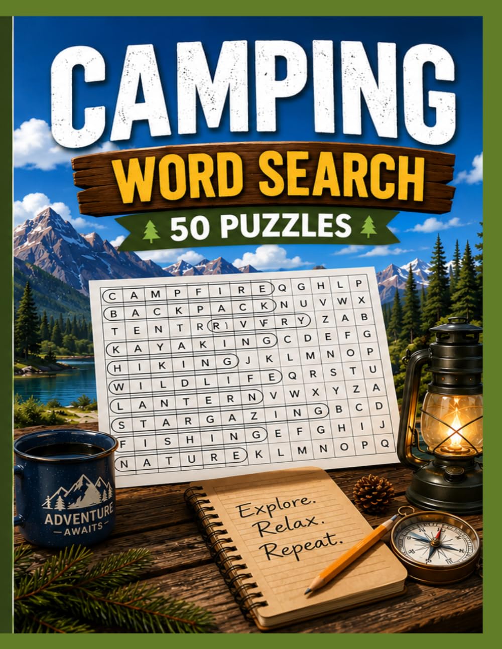 Camping Word Search: 50 Large Print Puzzles for Adults and Seniors | Camping, Hiking, Wildlife, Campfires, Lakes, Mountains & Outdoor Adventures