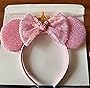 CANMIL Pink Sparkle Princess Bow Headband for Girls, Cute Sequin Hair Beauty Accessories (Pink Crown)